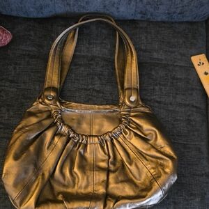 ELLE Faux Leather Shoulder Bag – Gathered Front Detail – Approx. 12″W × 9″H × 4″